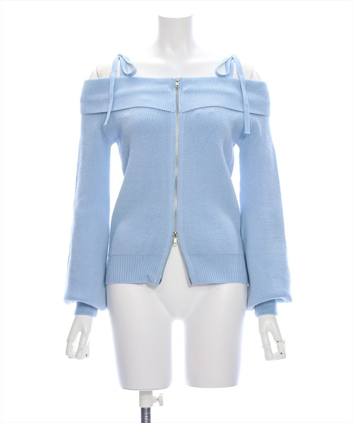 clear（クリア）の「ダブルジップオフショルリボン付きニットトップス [肌見せ スタイルアップ]≪再入荷≫（ニット/セーター・レディース・サックスブルー/アイボリー/グレー/ブラック・F）」の11枚目の写真