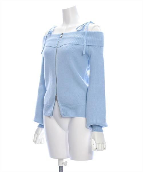 clear（クリア）の「ダブルジップオフショルリボン付きニットトップス [肌見せ スタイルアップ]≪再入荷≫（ニット/セーター・レディース・サックスブルー/アイボリー/グレー/ブラック・F）」の12枚目の写真