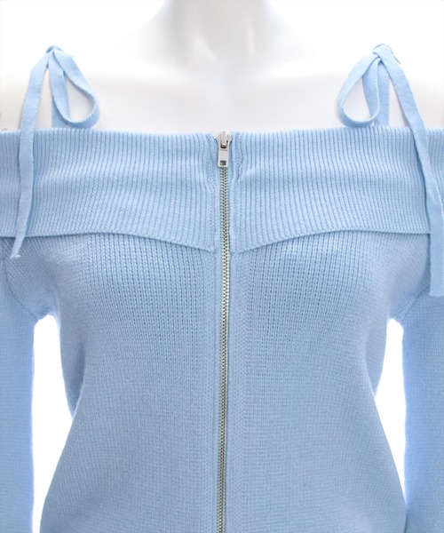 clear（クリア）の「ダブルジップオフショルリボン付きニットトップス [肌見せ スタイルアップ]≪再入荷≫（ニット/セーター・レディース・サックスブルー/アイボリー/グレー/ブラック・F）」の16枚目の写真