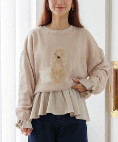 flower（フラワー）の「ベイビーアニマルニット（ニット/セーター・レディース・ピンク/アイボリー・FREE）」の2枚目の写真