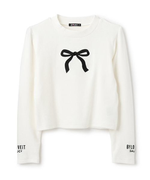 by LOVEiT（バイラビット）の「大人リボン起毛テレコプルオーバー（Tシャツ/カットソー・キッズ・ブラック/オフホワイト/グレー・120cm/130cm/140cm/150cm/160cm）」の2枚目の写真