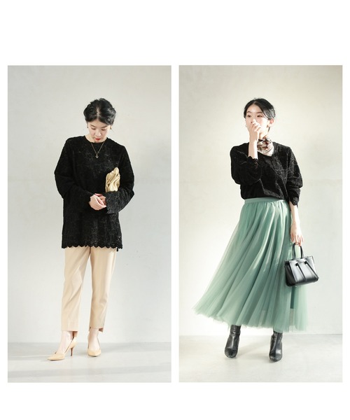 cawaii(カワイイ)の「(黒)ペイズリー柄浮かぶベロア風カットソートップス(Tシャツ/カットソー・レディース・ブラック・FREE)」の11枚目の写真