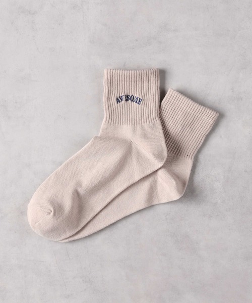 Right-on(ライトオン)の「【BASIC SOCKS】ロゴ刺繍ソックス(ソックス/靴下・レディース・ベージュ/ブラック/オフホワイト・フリー)」の1枚目の写真