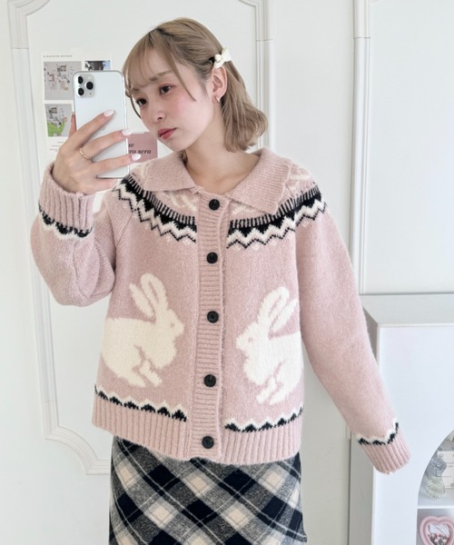 Loueme（ルエム）の「ウサギカウチンニットカーディガン（ニット/セーター・レディース・アイボリー/ピンク/オフホワイト・FREE）」の6枚目の写真