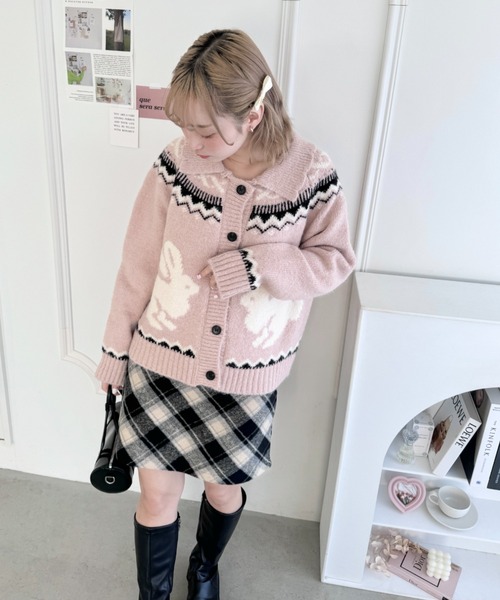 Loueme（ルエム）の「ウサギカウチンニットカーディガン（ニット/セーター・レディース・アイボリー/ピンク/オフホワイト・FREE）」の8枚目の写真