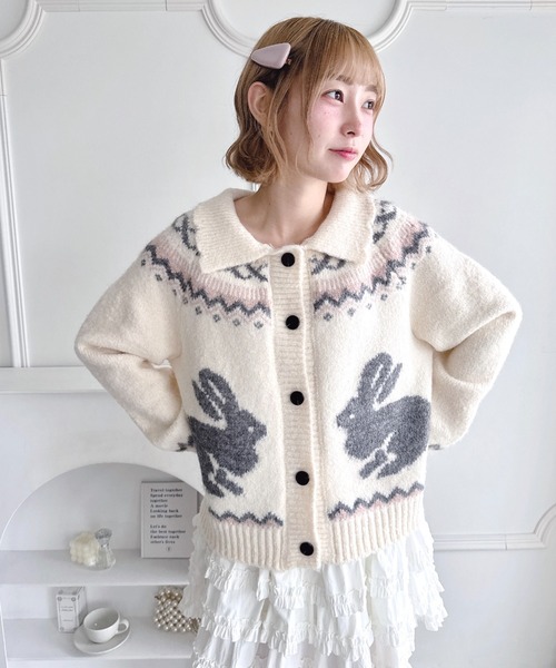 イリヤロンタン　ウサギ編み込みのカーディガン イリヤロンタン ウサギ編み込みのカーディガン イリヤロンタン ウサギ