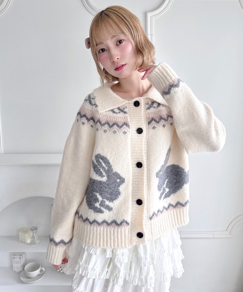 Loueme（ルエム）の「ウサギカウチンニットカーディガン（ニット/セーター・レディース・アイボリー/ピンク/オフホワイト・FREE）」の13枚目の写真