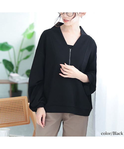 GOLDJAPAN（ゴールドジャパン）の「ハーフジップクロップドプルオーバー【大きいサイズ対応】（Tシャツ/カットソー・レディース・ブラック/カーキ・LL/3L/4L/5L）」の8枚目の写真