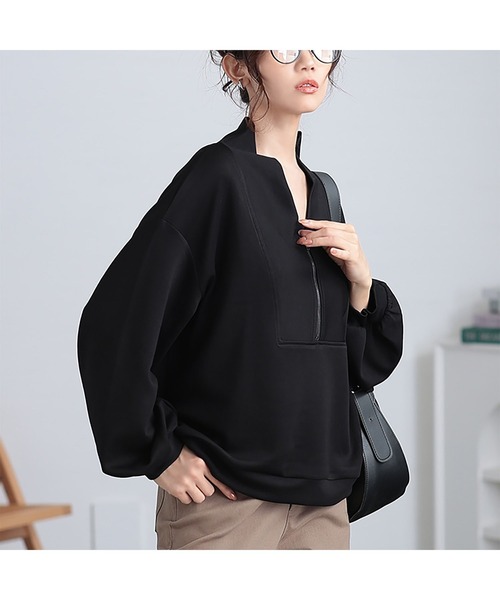 GOLDJAPAN（ゴールドジャパン）の「ハーフジップクロップドプルオーバー【大きいサイズ対応】（Tシャツ/カットソー・レディース・ブラック/カーキ・LL/3L/4L/5L）」の11枚目の写真