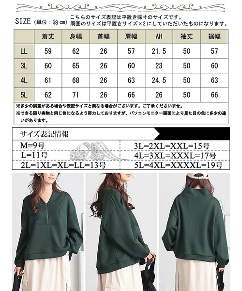 GOLDJAPAN（ゴールドジャパン）の「ハーフジップクロップドプルオーバー【大きいサイズ対応】（Tシャツ/カットソー・レディース・ブラック/カーキ・LL/3L/4L/5L）」の19枚目の写真