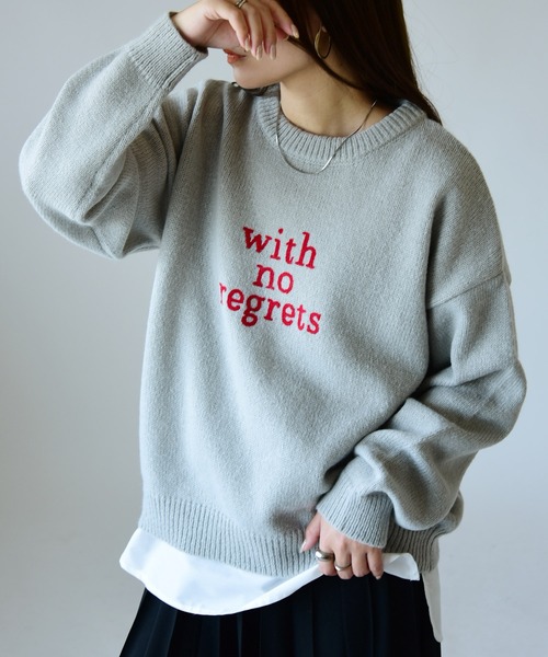 and it_(アンドイット)の「ロゴ刺繍ニットプルオーバー(ニット/セーター・レディース・チャコールグレー/オフホワイト/杢グレー・M-L)」の3枚目の写真