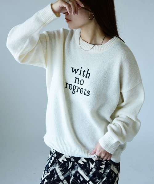 and it_(アンドイット)の「ロゴ刺繍ニットプルオーバー(ニット/セーター・レディース・チャコールグレー/オフホワイト/杢グレー・M-L)」の1枚目の写真