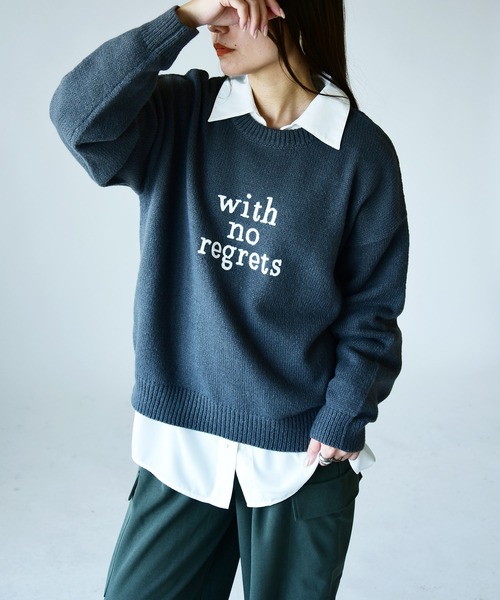 and it_(アンドイット)の「ロゴ刺繍ニットプルオーバー(ニット/セーター・レディース・チャコールグレー/オフホワイト/杢グレー・M-L)」の2枚目の写真