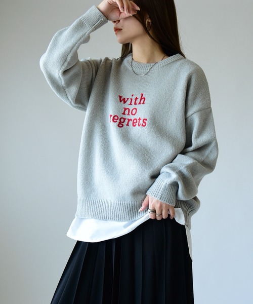 and it_(アンドイット)の「ロゴ刺繍ニットプルオーバー(ニット/セーター・レディース・チャコールグレー/オフホワイト/杢グレー・M-L)」の8枚目の写真