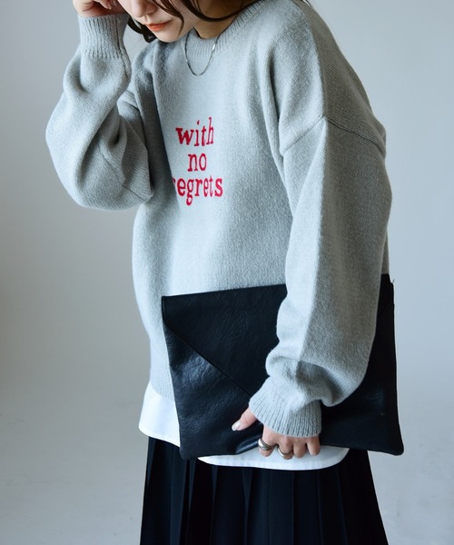 and it_(アンドイット)の「ロゴ刺繍ニットプルオーバー(ニット/セーター・レディース・チャコールグレー/オフホワイト/杢グレー・M-L)」の11枚目の写真