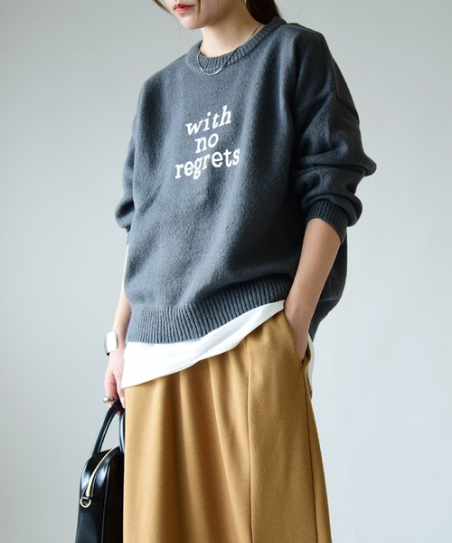 and it_(アンドイット)の「ロゴ刺繍ニットプルオーバー(ニット/セーター・レディース・チャコールグレー/オフホワイト/杢グレー・M-L)」の13枚目の写真