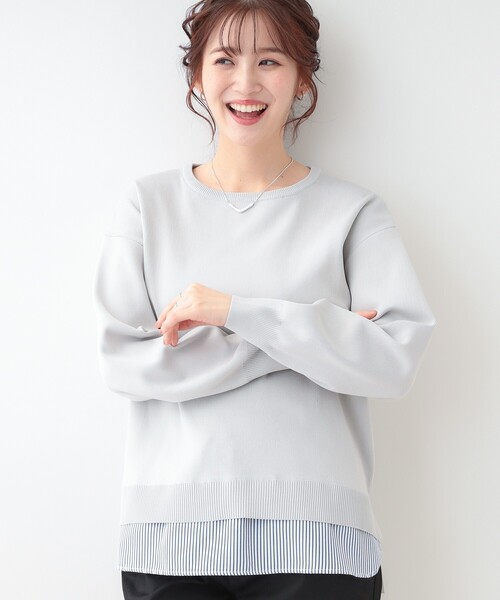 SHOO・LA・RUE（シューラルー）の「【洗える】一枚で簡単こなれ見え スポンディッシュ 裾レイヤード風ニット（ニット/セーター・レディース・ネイビー/ライトブルー/ベビーピンク/ライトグレー/イエロー系その他・01/04/03/02）」の2枚目の写真