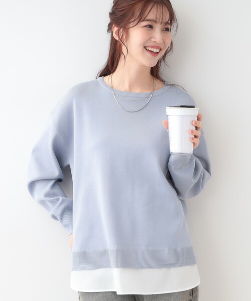 SHOO・LA・RUE（シューラルー）の「【洗える】一枚で簡単こなれ見え スポンディッシュ 裾レイヤード風ニット（ニット/セーター・レディース・ネイビー/ライトブルー/ベビーピンク/ライトグレー/イエロー系その他・01/04/03/02）」の3枚目の写真