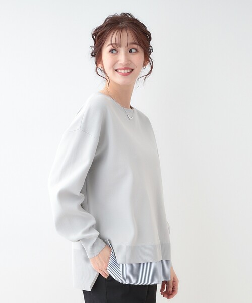 SHOO・LA・RUE（シューラルー）の「【洗える】一枚で簡単こなれ見え スポンディッシュ 裾レイヤード風ニット（ニット/セーター・レディース・ネイビー/ライトブルー/ベビーピンク/ライトグレー/イエロー系その他・01/04/03/02）」の7枚目の写真