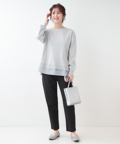 SHOO・LA・RUE（シューラルー）の「【洗える】一枚で簡単こなれ見え スポンディッシュ 裾レイヤード風ニット（ニット/セーター・レディース・ネイビー/ライトブルー/ベビーピンク/ライトグレー/イエロー系その他・01/04/03/02）」の8枚目の写真