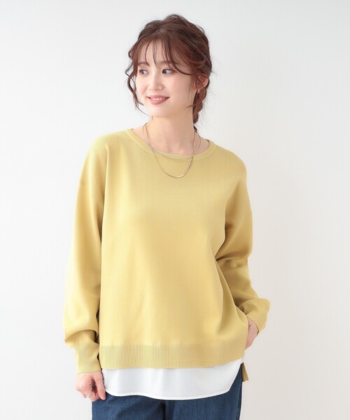 SHOO・LA・RUE（シューラルー）の「【洗える】一枚で簡単こなれ見え スポンディッシュ 裾レイヤード風ニット（ニット/セーター・レディース・ネイビー/ライトブルー/ベビーピンク/ライトグレー/イエロー系その他・01/04/03/02）」の10枚目の写真