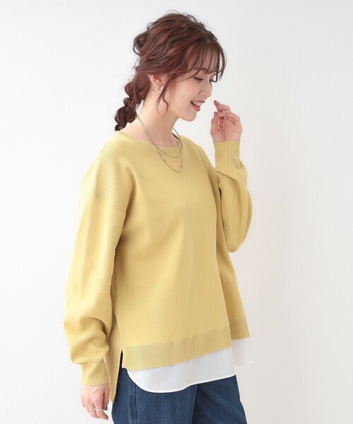 SHOO・LA・RUE（シューラルー）の「【洗える】一枚で簡単こなれ見え スポンディッシュ 裾レイヤード風ニット（ニット/セーター・レディース・ネイビー/ライトブルー/ベビーピンク/ライトグレー/イエロー系その他・01/04/03/02）」の11枚目の写真