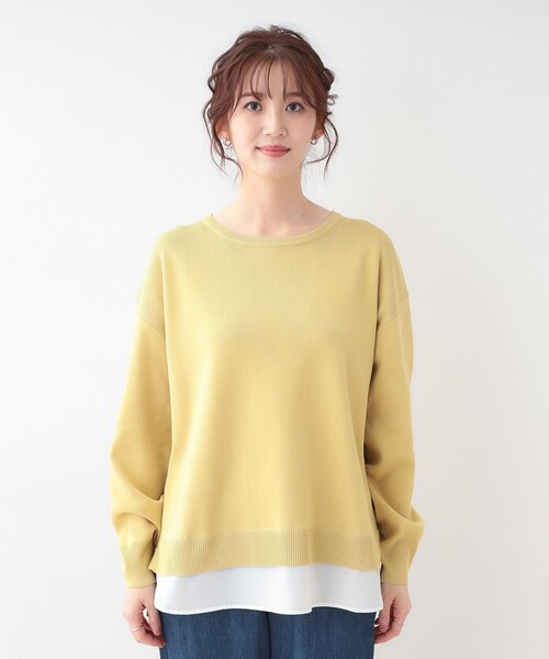 SHOO・LA・RUE（シューラルー）の「【洗える】一枚で簡単こなれ見え スポンディッシュ 裾レイヤード風ニット（ニット/セーター・レディース・ネイビー/ライトブルー/ベビーピンク/ライトグレー/イエロー系その他・01/04/03/02）」の14枚目の写真