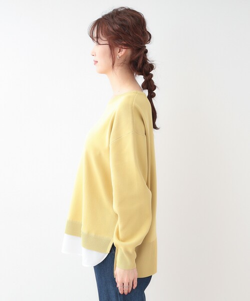 SHOO・LA・RUE（シューラルー）の「【洗える】一枚で簡単こなれ見え スポンディッシュ 裾レイヤード風ニット（ニット/セーター・レディース・ネイビー/ライトブルー/ベビーピンク/ライトグレー/イエロー系その他・01/04/03/02）」の15枚目の写真