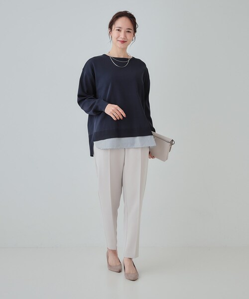 SHOO・LA・RUE（シューラルー）の「【洗える】一枚で簡単こなれ見え スポンディッシュ 裾レイヤード風ニット（ニット/セーター・レディース・ネイビー/ライトブルー/ベビーピンク/ライトグレー/イエロー系その他・01/04/03/02）」の21枚目の写真