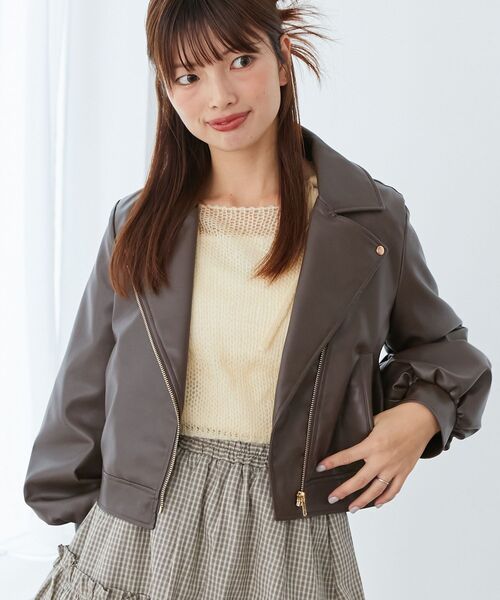 MAJESTIC LEGON（マジェスティックレゴン）の「Ladyショートライダース（ブルゾン・レディース・ベージュ/ブラウン/ブラック/アイボリー・MEDIUM/SMALL）」の14枚目の写真