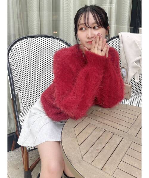 dazzlin（ダズリン）の「シャギークルーニットトップス（ニット/セーター・レディース・ピンク/レッド/アイボリー/チャコールグレー・FREE）」の12枚目の写真