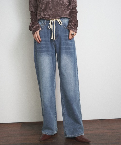 美品♡ Drawer シルク　パンツ　ドゥロワー　ウエストゴム　アイボリー系 Drawer（ドゥロワー）の「Drawer シルクドロストテーパードパンツ