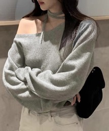 オフショルダー グレー ニット LACOSTE オフショルダー コットンニット セーター L〜 レディース