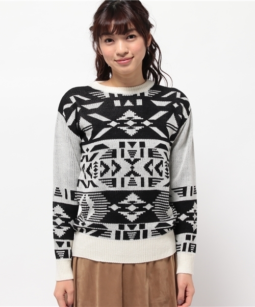 earth music&ecology（アースミュージックアンドエコロジー）の「ノルディック柄ニットプルオーバー（ニット/セーター・レディース・サックスブルー/ブラウン/ブラック・FREE）」の4枚目の写真