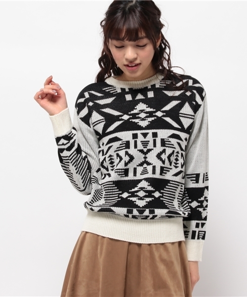 earth music&ecology（アースミュージックアンドエコロジー）の「ノルディック柄ニットプルオーバー（ニット/セーター・レディース・サックスブルー/ブラウン/ブラック・FREE）」の7枚目の写真