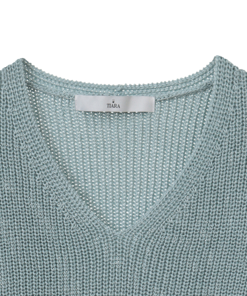 Tiara(ティアラ)の「片畦Vネックニット(ニット/セーター・レディース・オフホワイト/ミント/ベージュ・FREE)」の17枚目の写真
