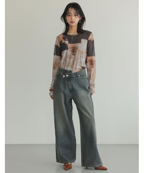 Re:EDIT（リエディ）の「[2025SS COLLECTION]ニュアンス柄シアーロングＴシャツ（Tシャツ/カットソー・レディース・ブルー/オレンジ・MEDIUM/LARGE）」の11枚目の写真