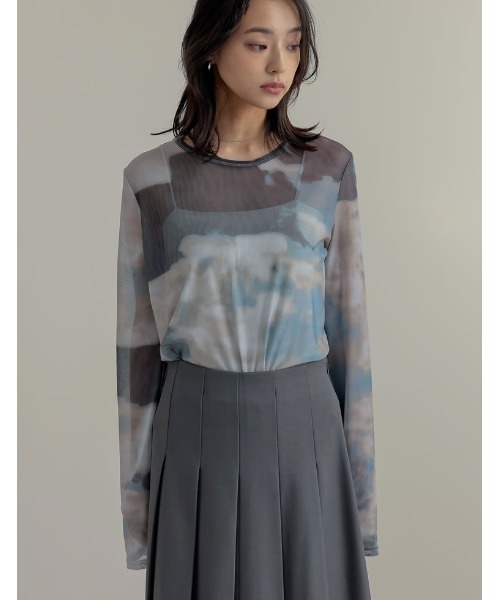 Re:EDIT（リエディ）の「[2025SS COLLECTION]ニュアンス柄シアーロングＴシャツ（Tシャツ/カットソー・レディース・ブルー/オレンジ・MEDIUM/LARGE）」の20枚目の写真