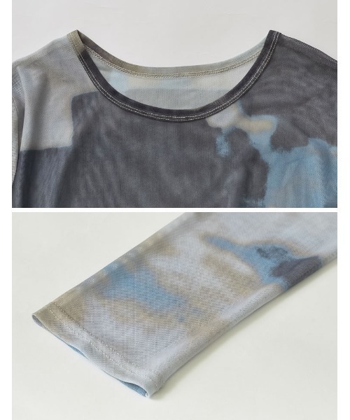 Re:EDIT（リエディ）の「[2025SS COLLECTION]ニュアンス柄シアーロングＴシャツ（Tシャツ/カットソー・レディース・ブルー/オレンジ・MEDIUM/LARGE）」の16枚目の写真