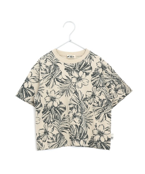 MAKE YOUR DAY(メイクユアデイ)の「ハイビスカス総柄半袖Tシャツ■パパサイズ(Tシャツ/カットソー・メンズ・ベージュ/パープル・L/M)」の2枚目の写真