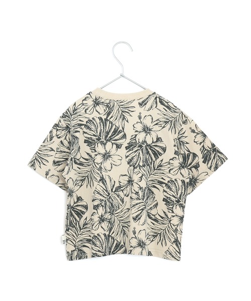 MAKE YOUR DAY(メイクユアデイ)の「ハイビスカス総柄半袖Tシャツ■パパサイズ(Tシャツ/カットソー・メンズ・ベージュ/パープル・L/M)」の4枚目の写真
