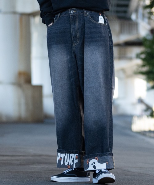 セール】【13】ハイドプリント ロールアップ バギーデニム（デニム