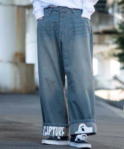 unknown バギーデニム セール】【13】ハイドプリント ロールアップ バギーデニム