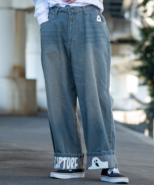 セール】【13】ハイドプリント ロールアップ バギーデニム（デニム