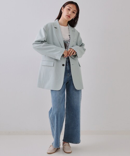 OPAQUE.CLIP（オペークドットクリップ）の「オーバーサイズテーラードジャケット【洗える】（テーラードジャケット・レディース・ライトベージュ/サックスブルー・00）」の14枚目の写真