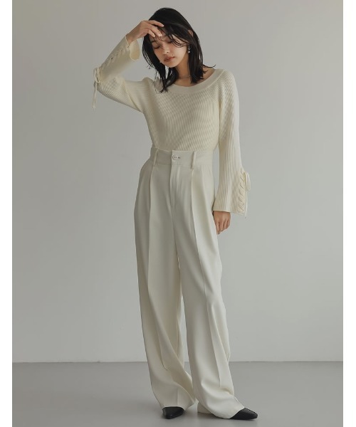 leee　meer. リボンスリーブトップス　売り切り AZUL BY MOUSSY | 2WAYギャザースリーブリブトップス (Tシャツ