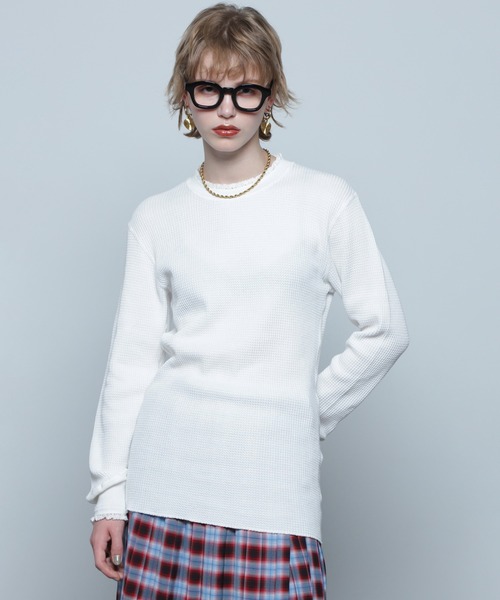 tシャツ (CREOLME)フリルワッフルトップス レディース セール】(CREOLME)フリルワッフルトップス（Tシャツ/カットソー