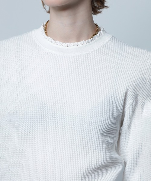 セール】(CREOLME)フリルワッフルトップス（Tシャツ/カットソー