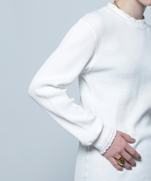 セール】(CREOLME)フリルワッフルトップス（Tシャツ/カットソー