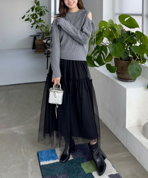 CLEAR BASIC（クリアベーシック）の「【低身長サイズ有】チュールティアードスカート[着回し力万能 ふんわり ボリューム]≪SS新作≫（スカート・レディース・ブラック/シルバー/アイボリー・F/XS）」の4枚目の写真